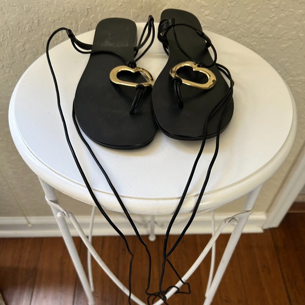 I.N.C. Black Strappy Gold Heart Sandals